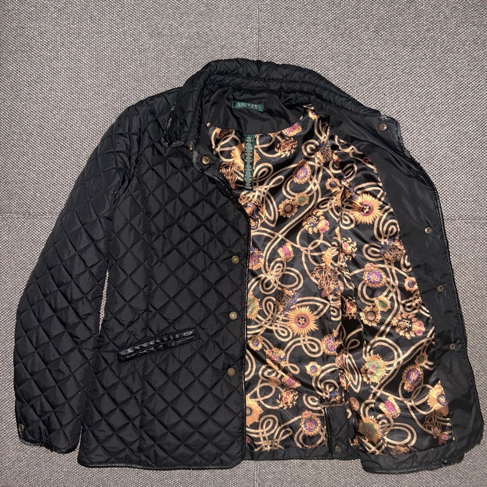 Vintage Ralph Lauren Paisley Chainlink Lined Black Quilted Jacket RARE